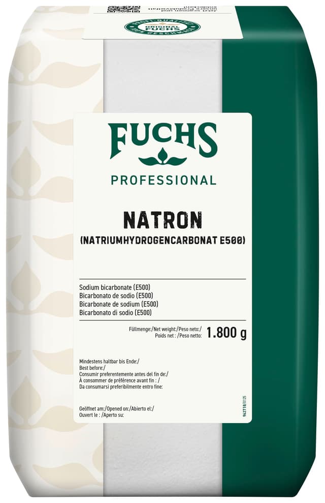 Fuchs Professional - Natron | 1,8 kg | Haushaltsallrounder, einsetzbar als Backtriebmittel, Spülmittel, zum Neutralisieren von Gerüchen und Reinigen von Abflüssen | Im recyclebaren Beutel