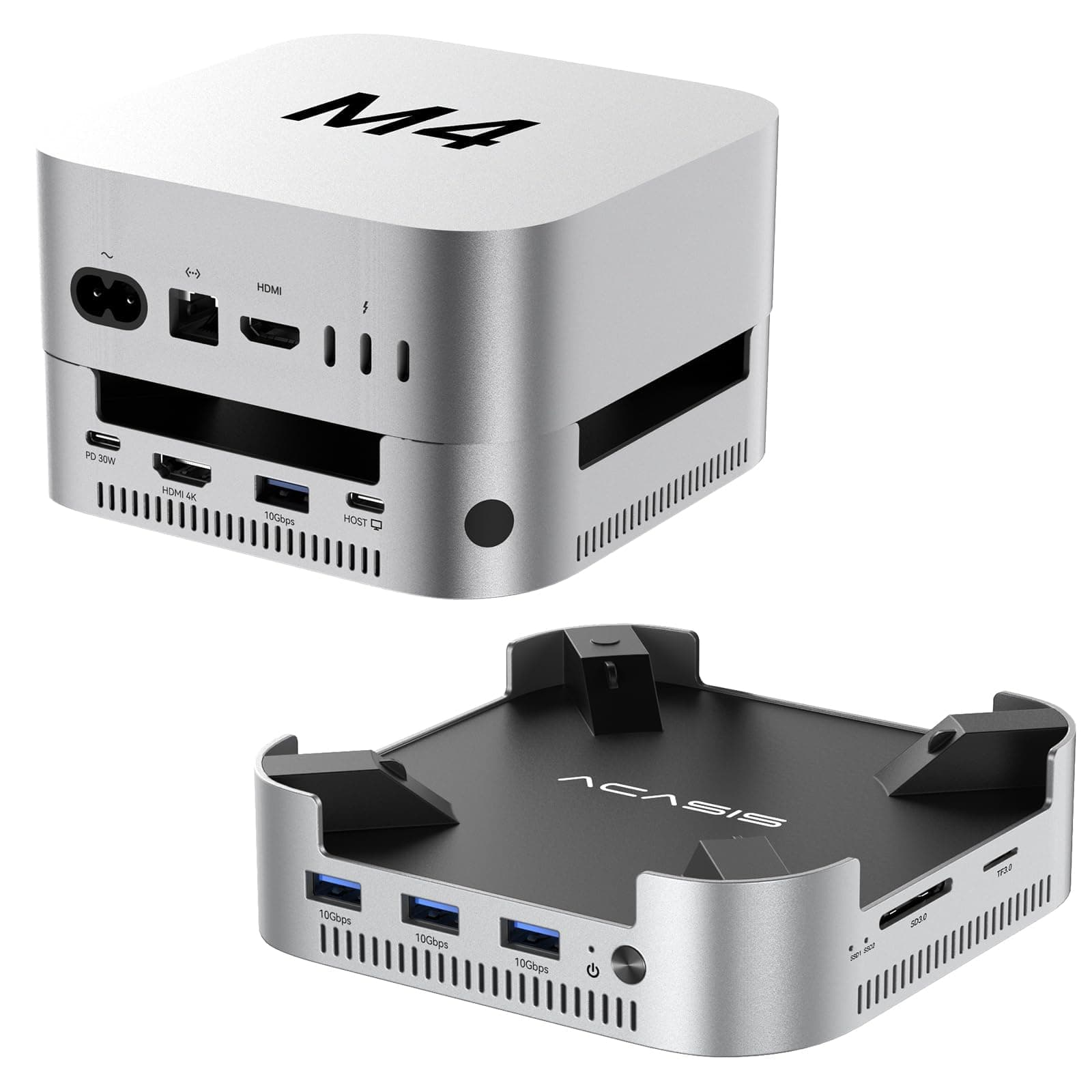 ACASIS Mac mini M4 Dock Dual Bay NVMe SSD-Gehäuse USB C Docking Station,Aluminium-HDMI-Hub für Mac mini M4 und M4 Pro, 4K60 HDMI,30W PD,4 USBA 10Gbps, SD/TF, USB C Hub (DS1101-EU)
