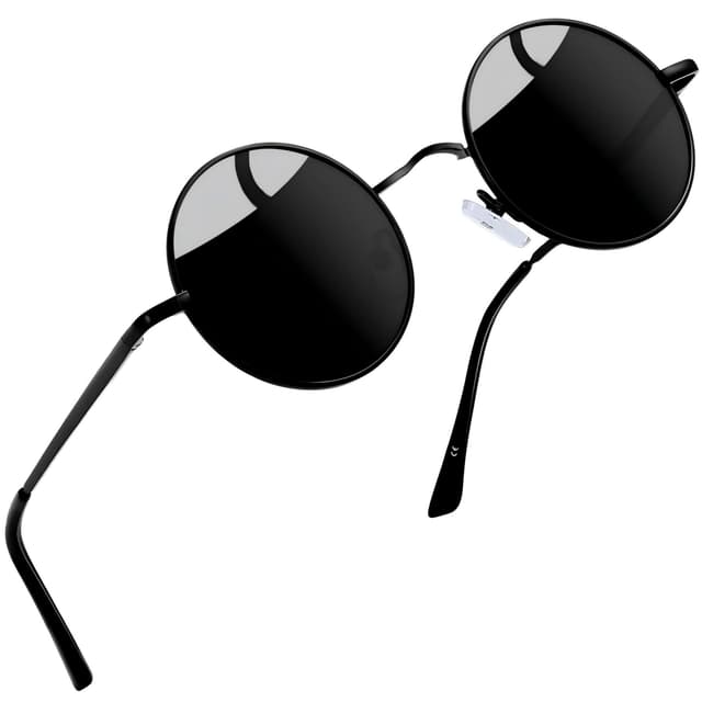 Joopin Retro Runde Sonnenbrille Herren Polarisierte Vintage Steampunk Sonnenbrille Damen Rund Hippie UV400-Schutz mit Metallrahmen A01-(vereinfacht)schwarz Wie die Bilder