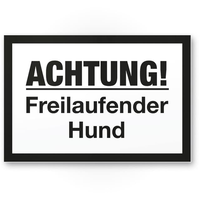Komma Security Achtung Freilaufender Hund - Schild 30 x 20 cm Hinweisschild wetterfest Hundeschild Gartentor Einfahrtstor die Haustür Türschild Abschreckung Warnschild Einbruchschutz