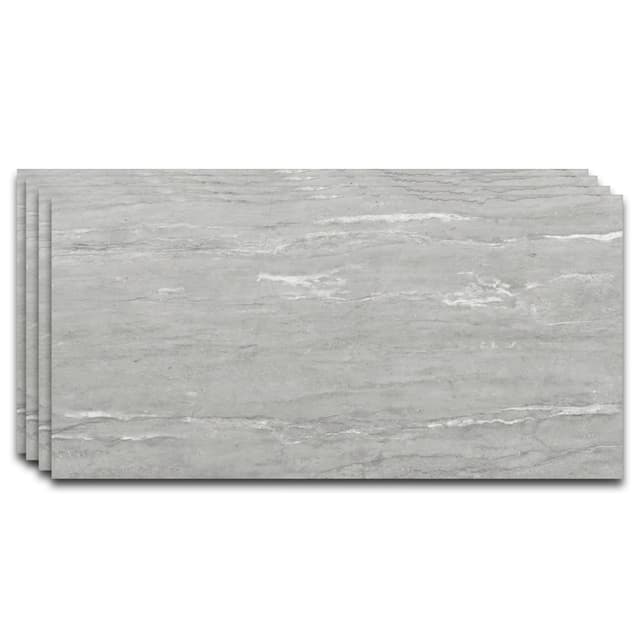 IZODEKOR – SPC Wandpaneel Betonoptik/Natursteinoptik Grau 60x120cm – 4 Stück – Wasserfest, Hitzebeständig Spritzschutz – PVC Wandverkleidung für Küche & Bad - Silberne Nebel 4x Panels Silberne Nebel
