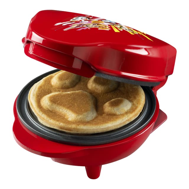 Paw Patrol Waffeleisen, Mini-Waffeleisen im einzigartigen Paw Patrol Design, für Kindergeburtstage, Ostern & Weihnachten, inkl. Backampel, Waffelgröße: Ø 10cm, offizielles Lizenzprodukt, Farbe: Rot