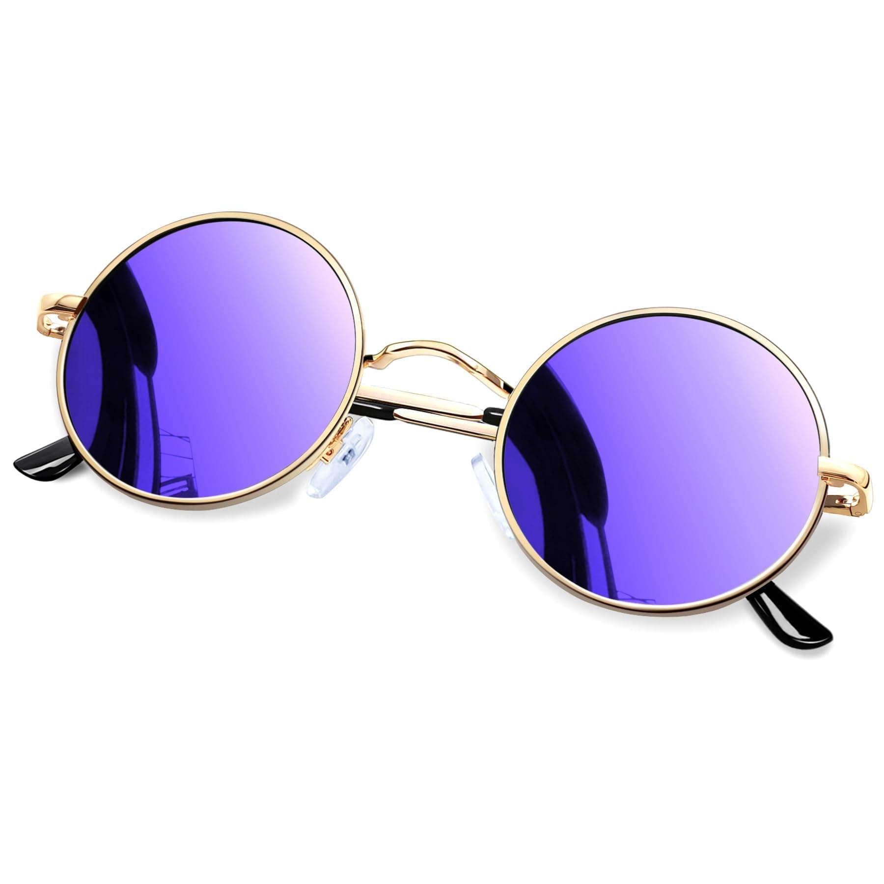 KANASTAL Runde Sonnenbrille Herren Damen Klassische Retro Polarisierte Sonnenbrille Rund mit Metallrahmen Vintage Hippie Rave Brille UV400 Schutz Einheitsgröße P-lila Verspiegelt/Gold Rahmen