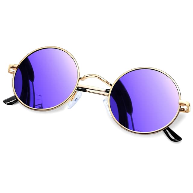 KANASTAL Runde Sonnenbrille Herren Damen Klassische Retro Polarisierte Sonnenbrille Rund mit Metallrahmen Vintage Hippie Rave Brille UV400 Schutz Einheitsgröße P-lila Verspiegelt/Gold Rahmen