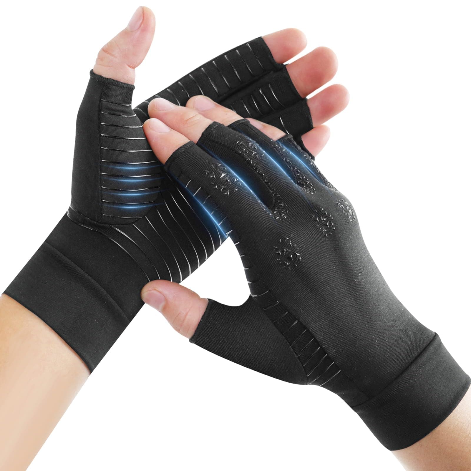 Donfri Arthrose Fingerlose Handschuhe für Kompressionsstrümpfe Damen Herren, Rheuma Arthritis Kompression Handschuhe lindern Schmerzen bei Rheuma, RSI, Karpaltunnel, Gelenkschmerzen (M) M Schwarz-1 Paar