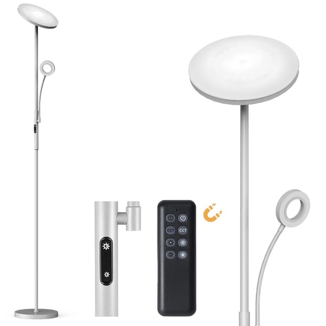 Modlicht 35W Stehlampe LED Dimmbar Grau, 4200LM Stehleuchte Wohnzimmer mit Fernbedienung & Touch-Steuerung, 3000-6000K Deckenfluter LED mit Leselampe, Standlampe LED für Schlafzimmer Büro 35w Deckenfluter mit Leselampe Grau