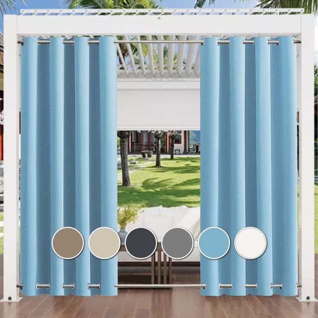 Aiyaoo Outdoor Vorhang mit Ösen Oben und Unten 202x245cm BxH (1 Stück), Wasserdicht Sichtschutz Sonnenschutz für Balkon Terrasse Veranda Pergola Gartenlaube, Blau H243 x B202 cm (1er Pack) Blau