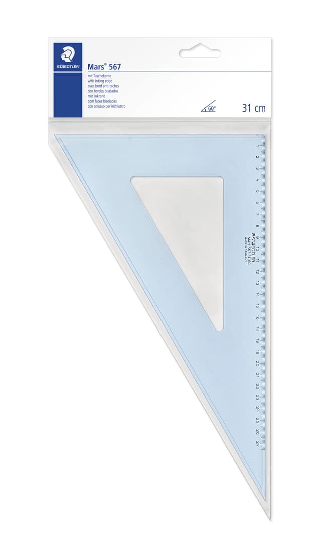 STAEDTLER Mars 567 31 Plexiglas Zeichendreieck, 32 cm, 60°/30°, blau/transparent