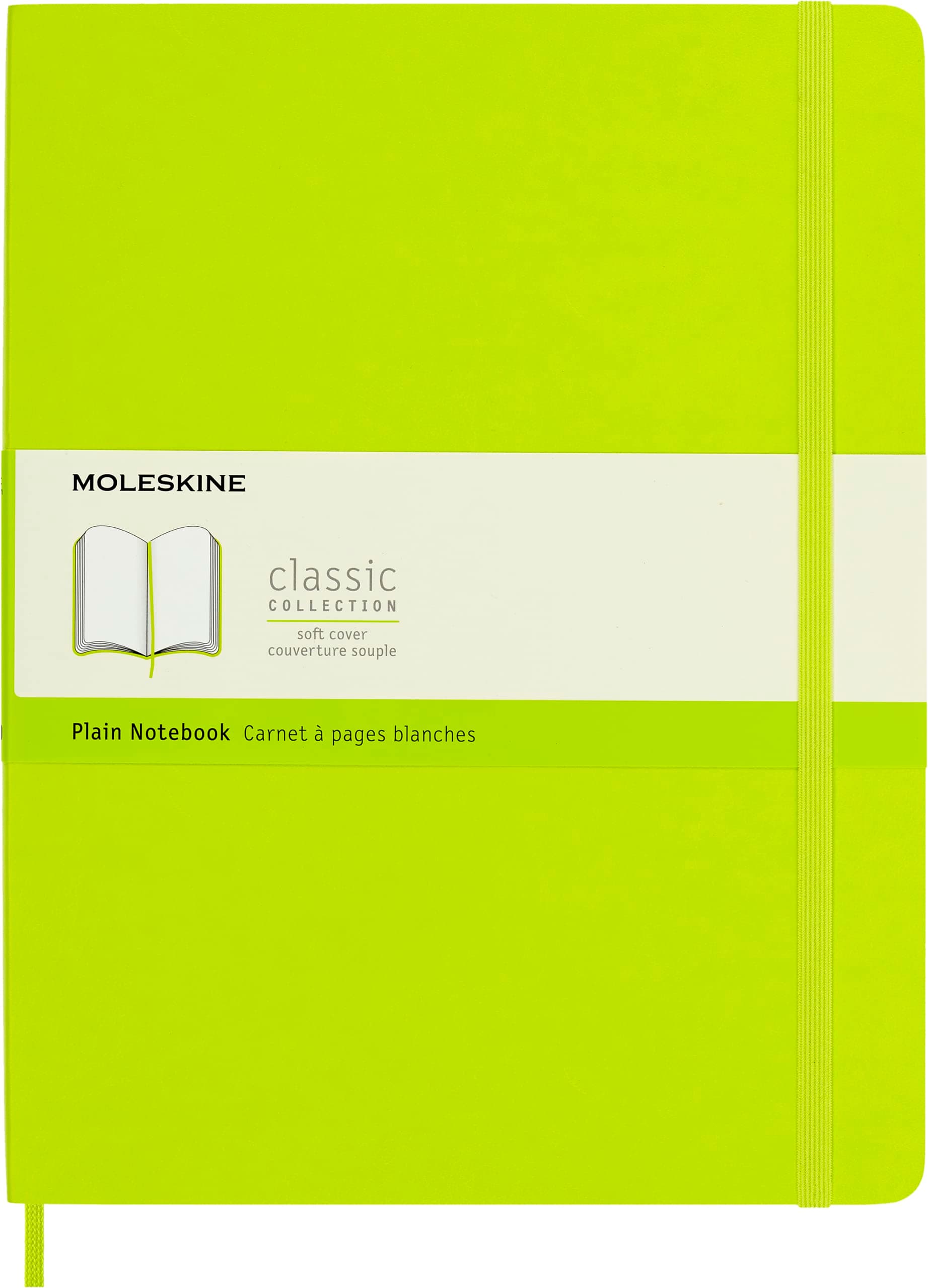 Moleskine - Klassisches Notizbuch, Weißseiten-Notizbuch mit weicher Abdeckung und elastischem Verschluss, XL-Format 19 x 25 cm, Limettengrün, 192 Seiten