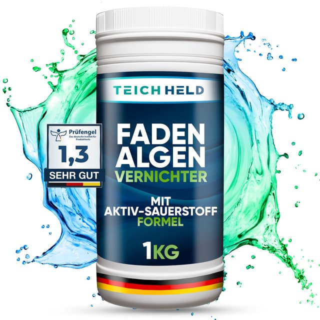 TeichHeld Fadenalgenvernichter teich [360° Schutz für Fische] 1kg Extra schnell & effektiv Dank 2in1 Wirkung mit LangzeitEffekt algenmittel algenvernichter algenentferner algen entferner algenstopp 1 kg