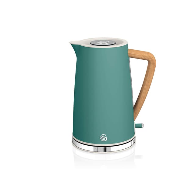 Swan Nordic Ultra Schneller elektrischer Wasserkocher, kabellos, modernes Design, 1,7 l, 2200 W, Griff in Holzoptik, automatische Abschaltung, Grün Grün Single