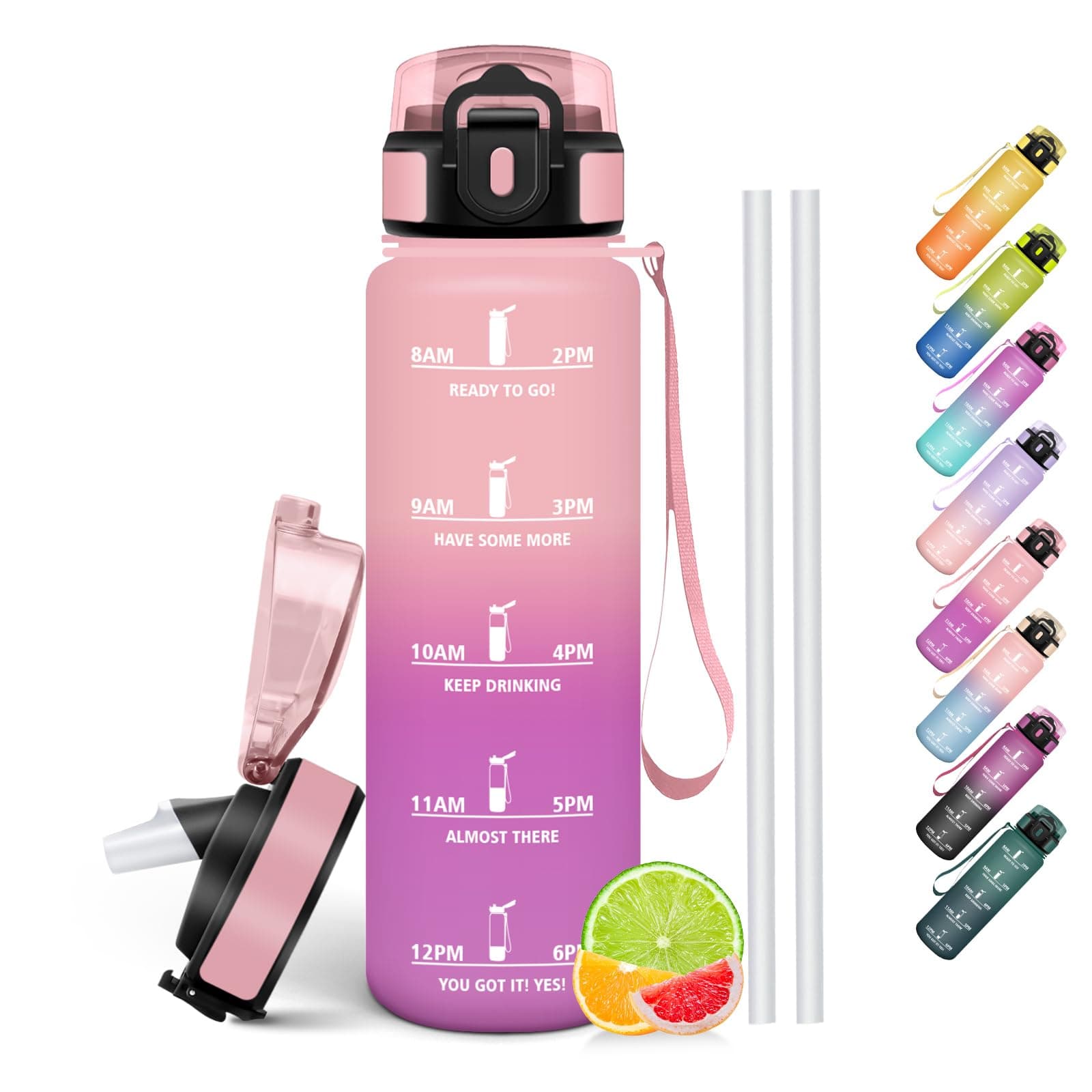 HoneyHolly Trinkflasche 1L, BPA-Frei, Trinkflasche Kohlensäure Geeignet, Wasserflasche Auslaufsicher, Sportflasche mit Strohhalm, Wasserflasche Sport für Fahrrad, Fitness, Laufen, Wandern 1000 ml Pinkrose - 1000ml