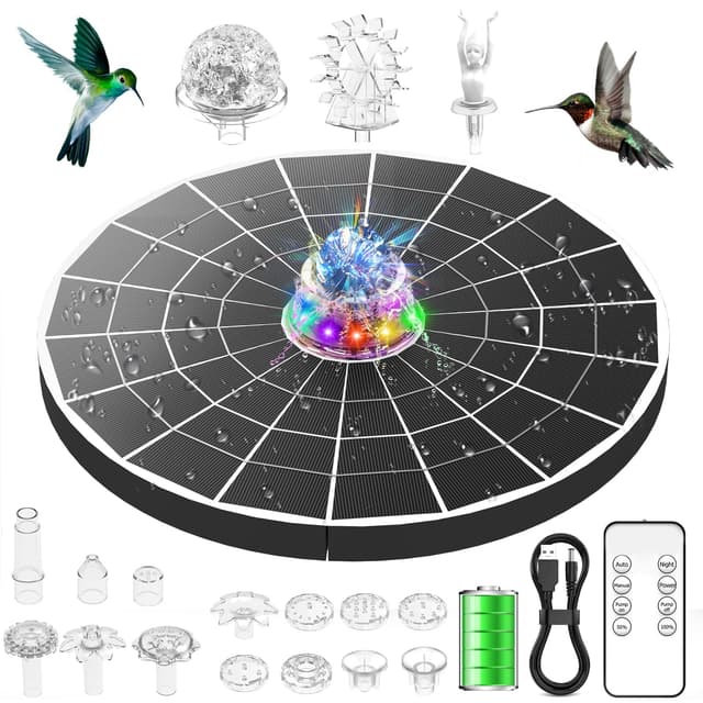 AISITIN 9W LED Solar Springbrunnen für Außen mit Fernbedienung, Solar Schwimmender Fontäne Pumpe mit 6000mAh Akku, Fontänenstile, Solarbrunnen für Draussen mit Kristallkugel für Garten,Teich,Vogelbad