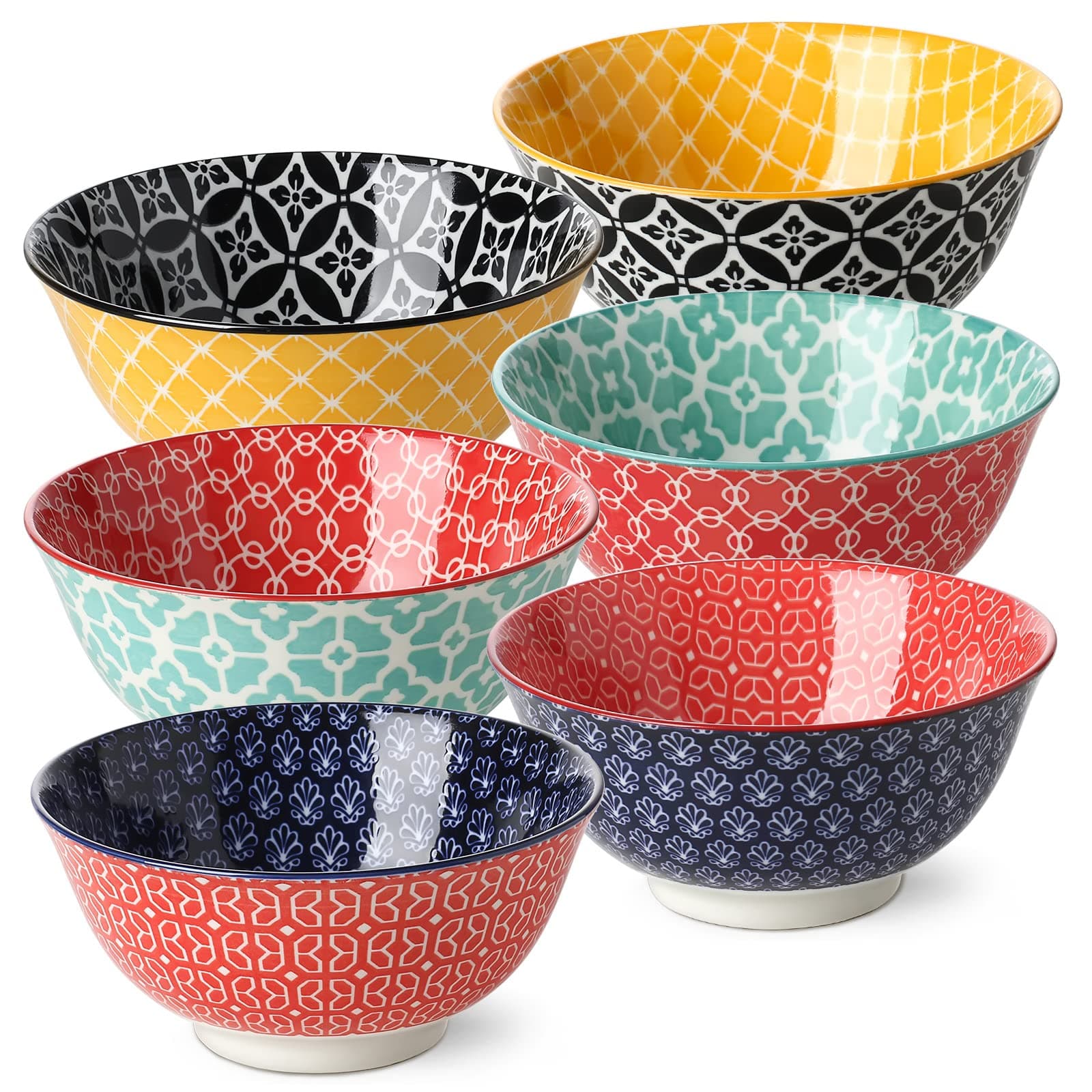 DOWAN Müslischalen 6er Set, 680 ml Müsli Schüssel, Φ 15,2 cm Müslischüsseln Bunt Groß, Schalen Set für Abendessen Weihnachten, Servierschalen Set für Suppe, Salat, Suppe, Cornflakes Blumenmuster 6"/680 ml