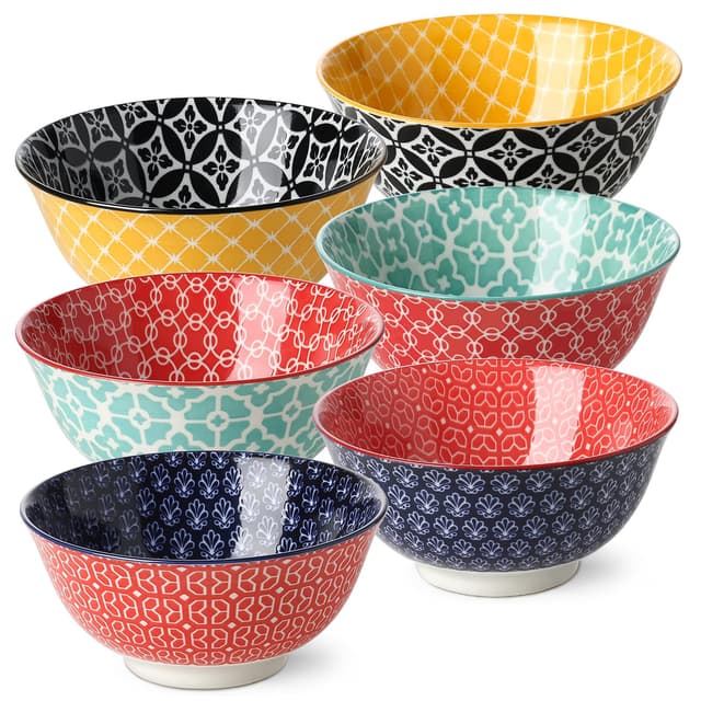 DOWAN Müslischalen 6er Set, 680 ml Müsli Schüssel, Φ 15,2 cm Müslischüsseln Bunt Groß, Schalen Set für Abendessen Weihnachten, Servierschalen Set für Suppe, Salat, Suppe, Cornflakes Blumenmuster 6"/680 ml