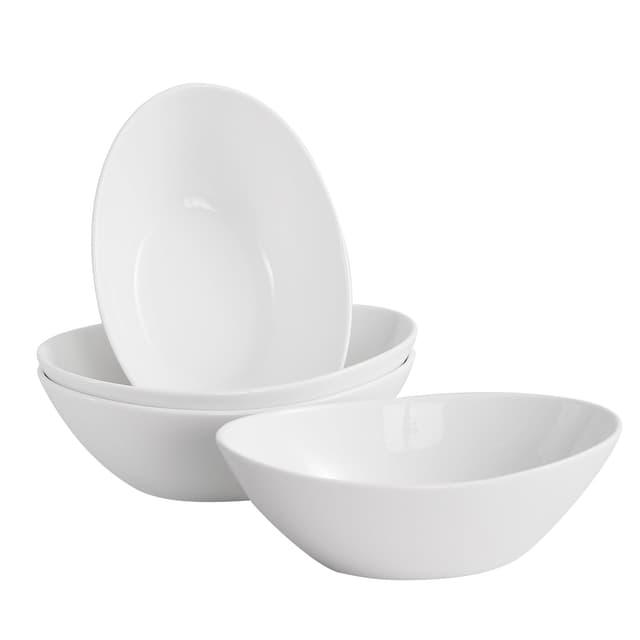 LIFVER Salatschüssel Set Porzellan 1060ml, Müslischale Groß, Suppenschale Keramik, Servierschale für Salat, Beilagen, Suppe, Dessert, 4er Set, Weiß 36oz/1060ml