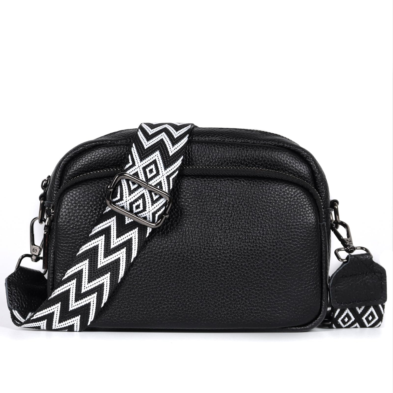 TANTOMI Umhängetasche Damen Klein, PU Leder Crossbody Bag Damen Handytasche zum Umhängen, Moderne Handtasche Damen Klein mit Breitem Schultergurt, Damen Tasche Tägliches Arbeiten, Einkaufen,Reisen Schwarz