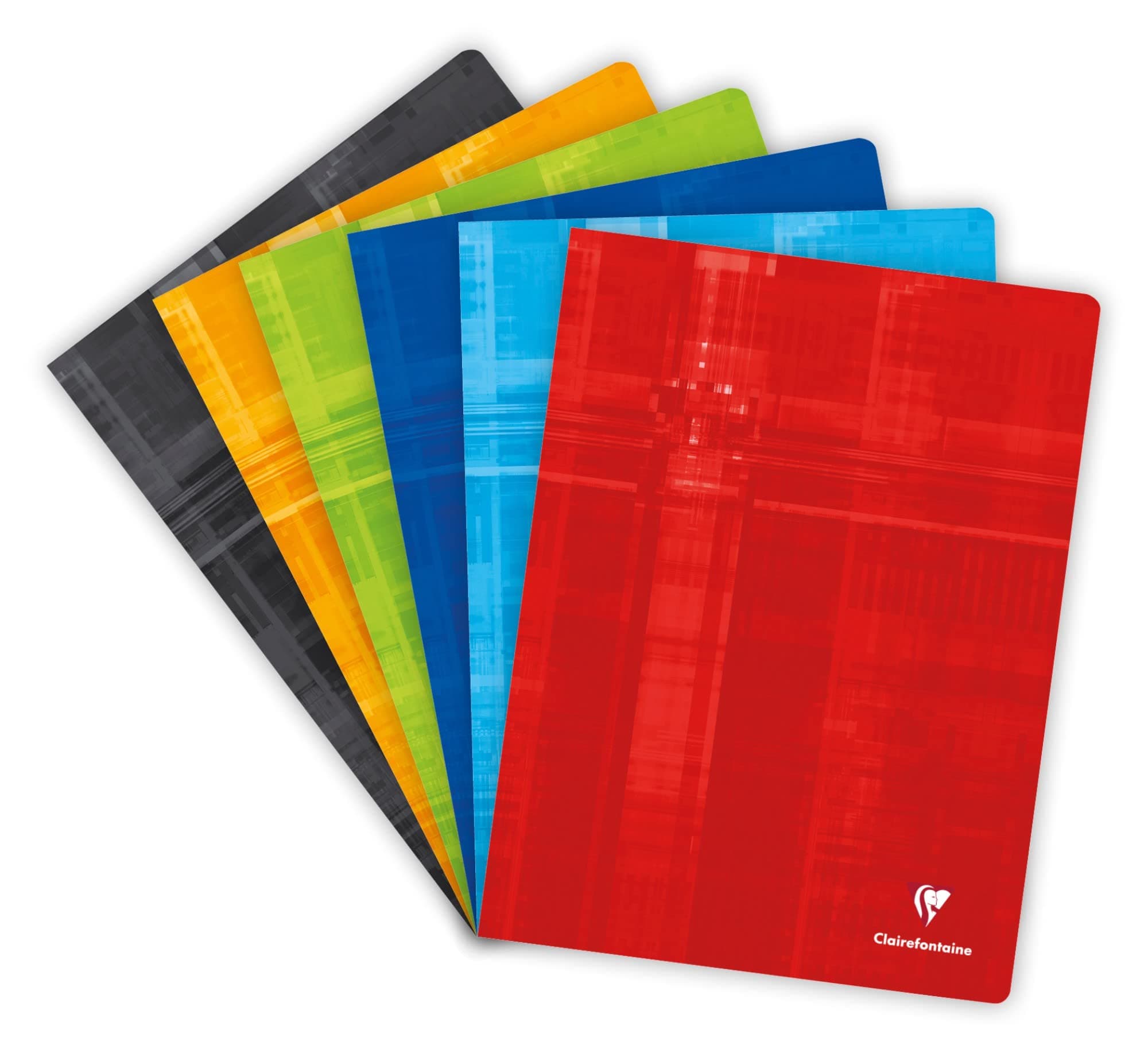 Clairefontaine 63365C - Packung mit 10 Heften DIN A4+ 24x32cm, liniert mit Rand, 90g, geheftet, 48 Blatt, farbig sortiert, 1 Pack x10 Liniert + Rand