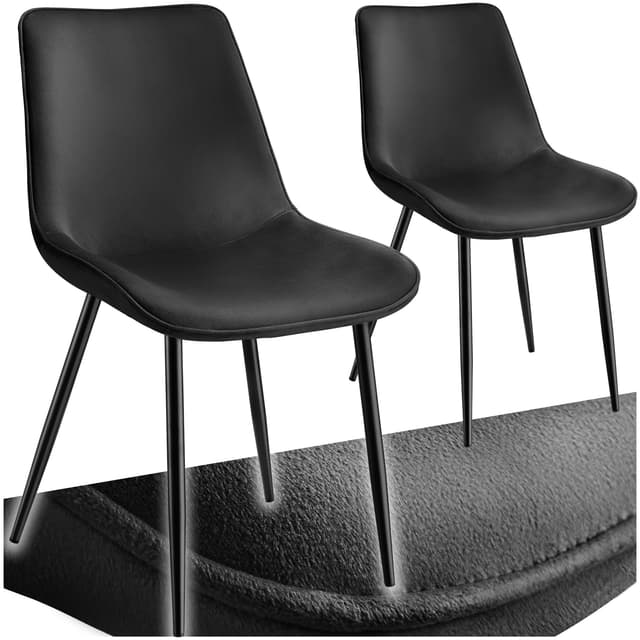 tectake® Esszimmerstühle 2er Set, Polsterstuhl, Küchenstuhl, Wohnzimmerstuhl, Schminktisch Stuhl, ergonomischer Stuhl mit Rückenlehne und Sitzfläche aus Samt, Schwarze Metallbeine - schwarz 2er Set Schwarz