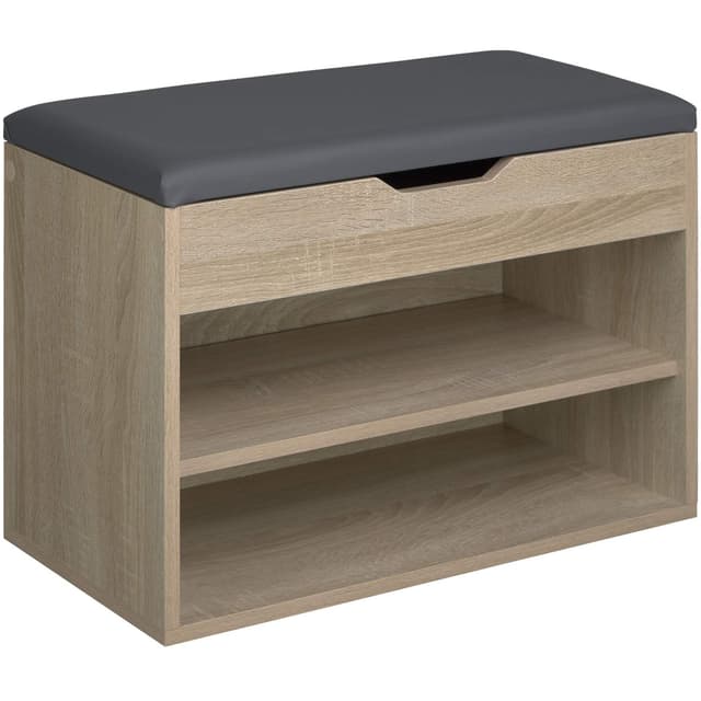 tectake® Schuhschrank mit Sitzbank, Schuhregal, Sitzbank mit Stauraum, Garderobe, Garderobenschrank, Schuhbank mit Sitzfläche, Sitzkissen Bank, Kommode Flur Dunkelgrau/Holz Hell, Eiche Sonoma 3 Schubfächer