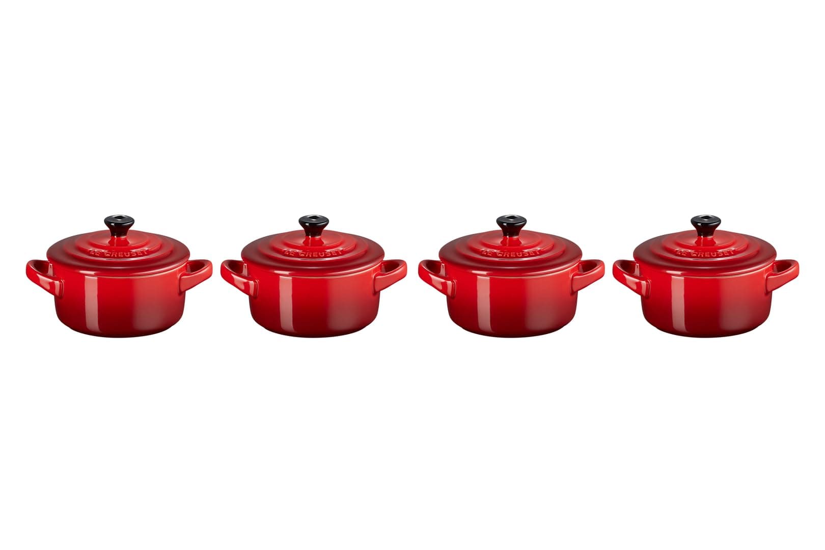 Le Creuset 4er-Set Mini Cocottes aus Steinzeug, je 200 ml, 10 x 5 cm, Steinzeug, Kirschrot, 79212100600100