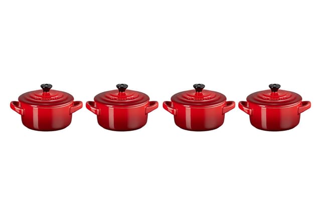 Le Creuset 4er-Set Mini Cocottes aus Steinzeug, je 200 ml, 10 x 5 cm, Steinzeug, Kirschrot, 79212100600100