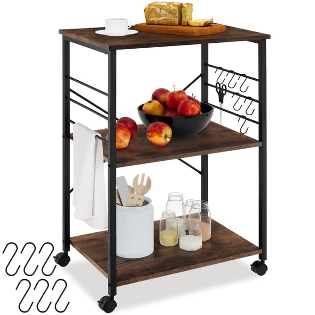 tectake® Industrial Servierwagen mit Rollen, Kücheninsel Küchenregal 3 Ablagen, Küchenschrank, Gewürz Organizer, Möbel Küche, 65,5 x 45,5 x 88,5 cm, Küchenwagen - Industrial Dunkelbraun Industrial Dunkelbraun Rugby