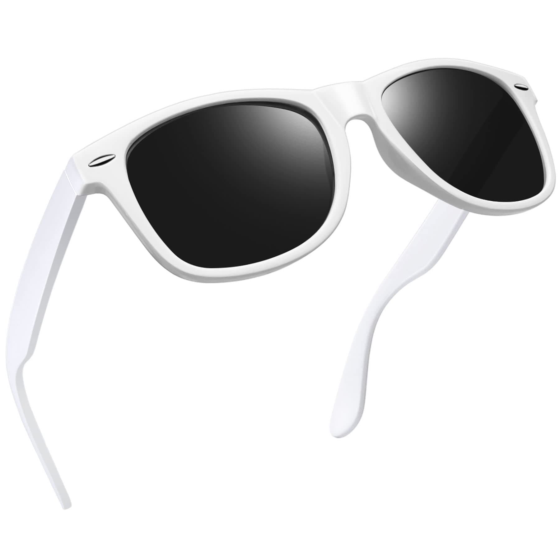 Joopin Klassische Sonnenbrille Herren Polarisiert Retro Rechteckig und UV400 Sonnenbrille Damen Groß Einheitsgröße A14-weiß/ Grau