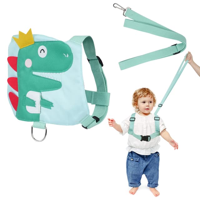 AOMIG Kinderleine Sicherheitsleine, 2 in 1 Anti-Verlust Leine für Kinder mit 1.5M 360° Drehbarem Sicherheitsgurt, Handgelenk Gürtel Kinder Handschlaufe (Dinosaurier) Grün Dinosaurier