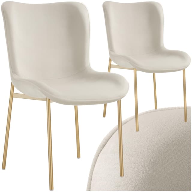 tectake® 2er Stuhl Set, Samtstoff, Polster Schalensitz Stuhl für Küche, Esstisch, Sessel Schminktisch, Cocktailsessel, elegante Esszimmerstühle oder Wohnzimmerstühle für edles Dining - Samt beige/gold 2er Set Samt Beige/Gold