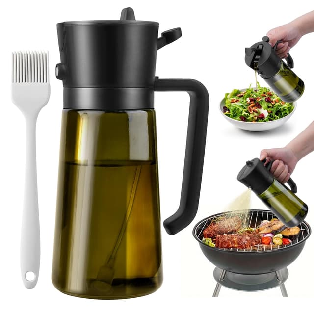 Byitin Öl Sprühflasche Light-Blocking Dark, 2 in 1 Ölsprüher für Speiseöl mit Silikonbürste, 470ml Olivenölsprüher, Glas Ölspray zum Kochen für Salat, Backen, Air Fryer