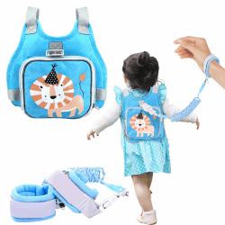 Fosoloni Kinderleine, Kinderleine Rucksack, mit 2.5M 360° Drehbarem Sicherheitsgurt 4-in-1 Kinder Sicherheitsleine Rucksack mit Anti-verloren Gürtel Handgelenk Link,für Alter 1-5 Jahre Alte Kinder
