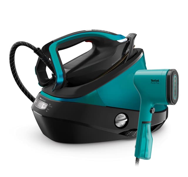 Tefal GV9822.DT2024 Pro Express Vision Dampfbügelstation + gratis Pure Pop Dampfbürste | Smart LED Vision | 0-180 g/Min. Dampfmenge | 750 g/Min. Dampfstoß | abnehmbarer Kalk-Kollektor | Schwarz/Blau 9,0 Bar | 750g/Min. Dampfstoß | gratis Pop Dampfbürste