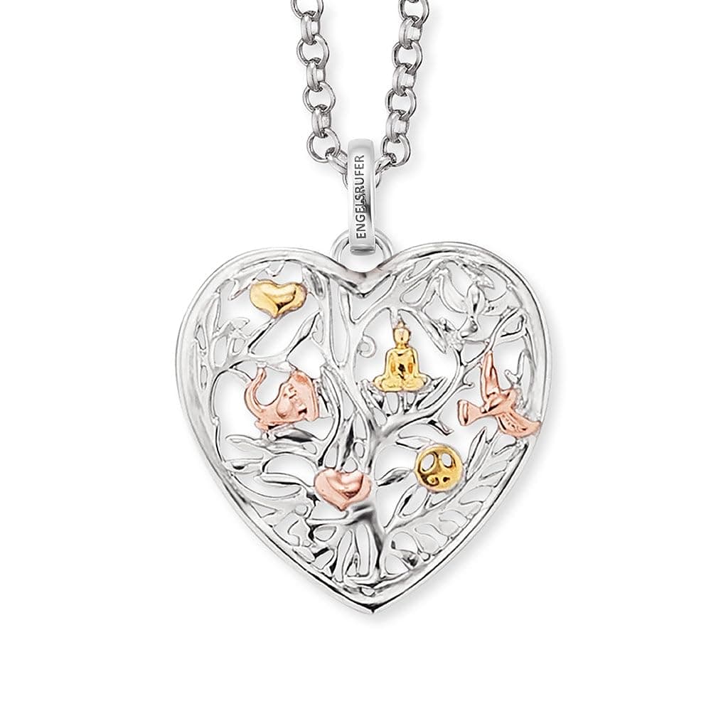 Engelsrufer Damen Halskette aus Sterling Silber mit herzförmigem Lebensbaum-Anhänger in tricolor, rhodiniert, gelb- und rosévergoldet, 50 cm, nickelfrei