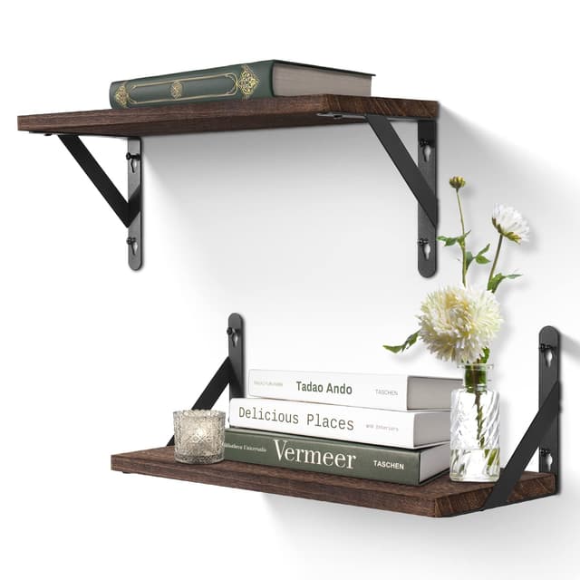 Uten Schweberegal Holz, Rustikales Wandregal Vintag 42cm 2er Set für Schlafzimmer, Wohnzimmer, Küche, Büro, Badezimmer, vintagebraun Dunkelbraun- A Tippe