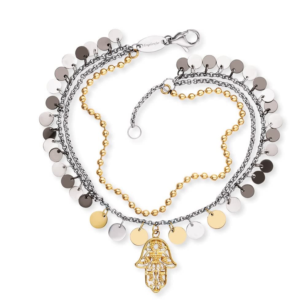 Engelsrufer Damen Armband & Fußkettchen Hand Fatima, Edelstahl Bicolor, verstellbar, Schutzsymbol, nickelfrei