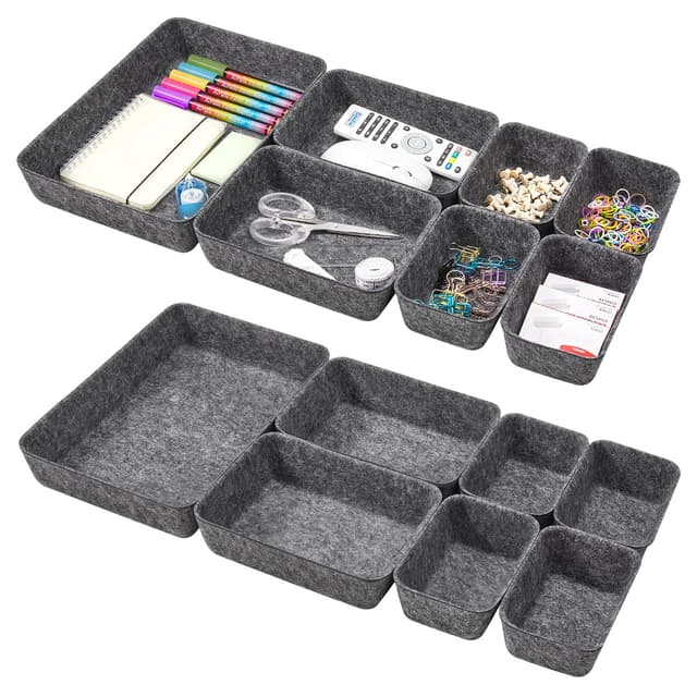 Eurhomewit Schubladen Organizer Filz, 14 Stück Schubladeneinsatz Büro Schubladen Ordnungssystem, Schminktisch Organizer für Schublade, Büro & Home Aufbewahrungsbox Organiser, Dunkelgrau 14 Stück-Schwarz Schwarz