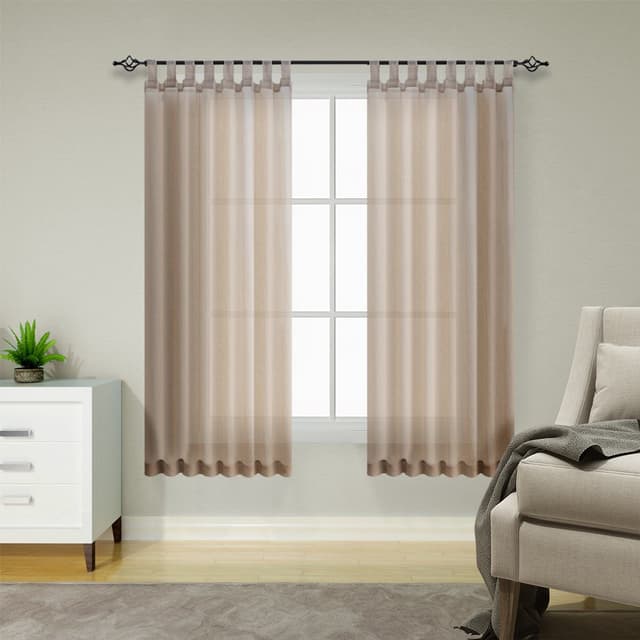 TOPICK Gardinen Wohnzimmer modern Schlaufenschal 2er set Vorhänge Schlafzimmer Gardinenschals Leinenoptik Schlaufengardinen H175xB140 cm, Gardinen mit Schlaufen Übergardinen Curtains Living Room Braun Braun H175 x B140 cm (2er Pack)