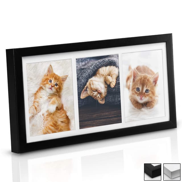 bomoe Bilderrahmen Collage für 3 Fotos 10x15 cm – Fotorahmen Collage aus Holz, Kunststoffglas, Metall-Aufhängung & Passepartout Multirahmen für Bilderrahmen Set – Bilderrahmen 10x15 Schwarz – Galeria 1er Set Schwarz