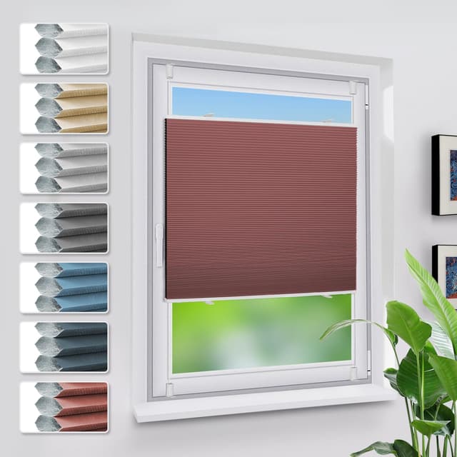 Grandekor Verdunklungsplissee Wabenplissee ohne Bohren Weiß-Weinrot 50x130cm (BxH) Klemmfix Plissee ohne Bohren Verdunkelung Thermo Rollo Wärmedämmung, Privatsphäre - & Sonnenschutz Weiß-weinrot B50 x H130 cm