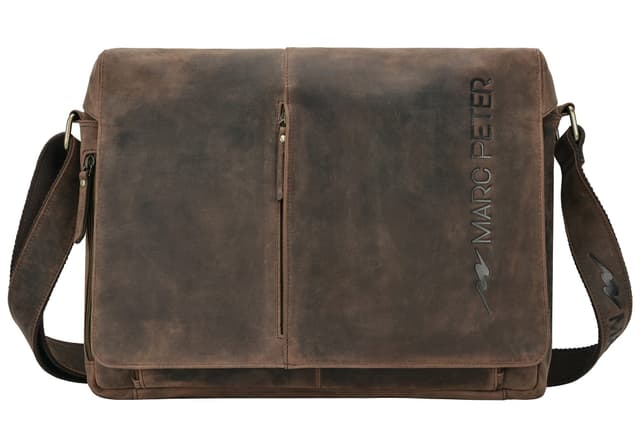 Marc Peter® Bergen leder Umhängetasche für Herren und Damen | 15.6 Zoll Laptoptasche | Aktentasche aus echtem Büffelleder