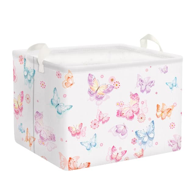 Clastyle 36L Groß Hübsch Schmetterling Lila Aufbewahrungskorb mit Henkel Rechteckig Spielzeug Kleidung Aufbewahrungsbox für Kinderzimmer Bad Schmetterling 40*30*30 cm