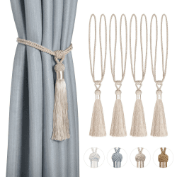 Dalababa 4 Stück Vorhanghalter Raffhalter Gardinenhalter Polyester Baumwoll Seil mit Quaste Vorhang Tiebacks Dekorative Fenster Einfarbig Gardinen Zubehör,Beige 2 Paar Beige Angebot bei HelloDeals