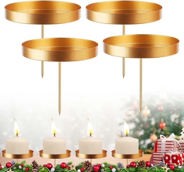 Yijiuba Adventskranz Kerzenhalter 4er Set, 7 cm Metall Kerzenständer Adventsker Zenhalter Kerzenhalter Stumpenkerzen Zum Befestigen Von Kerzen, Wohnzimmer Deko Und Hochzeit Deko(Golden)