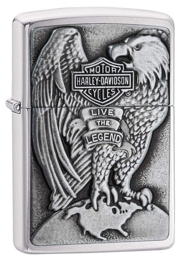 Zippo 2000083 Harley Davidson - Made in USA - Eagle & Globe - Chrome brushed, Gebürstetes Chrom