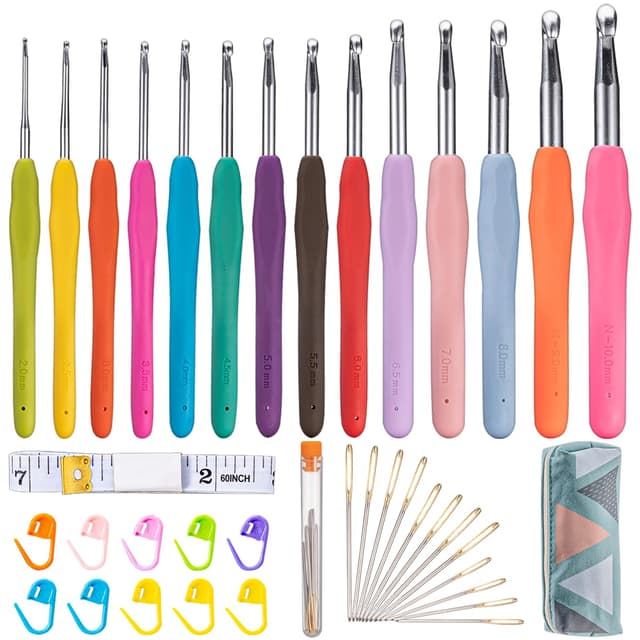 Häkelnadelset für Anfänger - 38-teiliges Häkelnadel-Set mit Tragetasche und ergonomischem Soft-Gummigriff