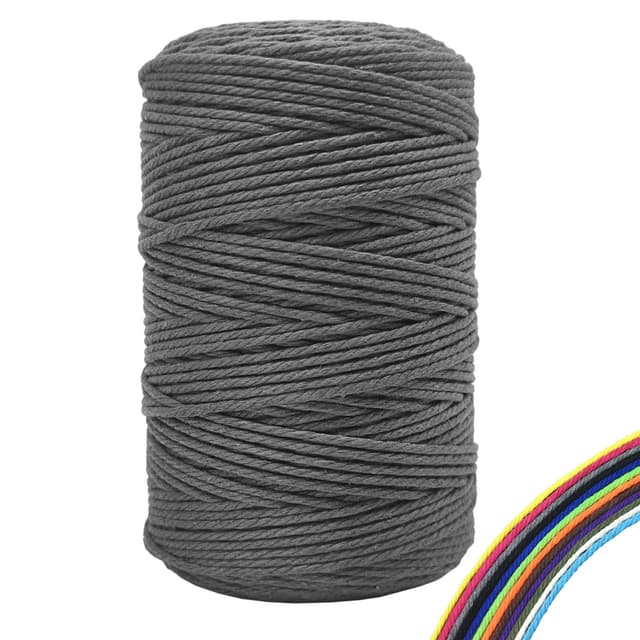 FORBELL Makramee Garn, 3mm x 300m Premium Baumwollgarn, DIY Handwerk (Grau, 3 mm x 300 M) Grau 3 mm x 300 M