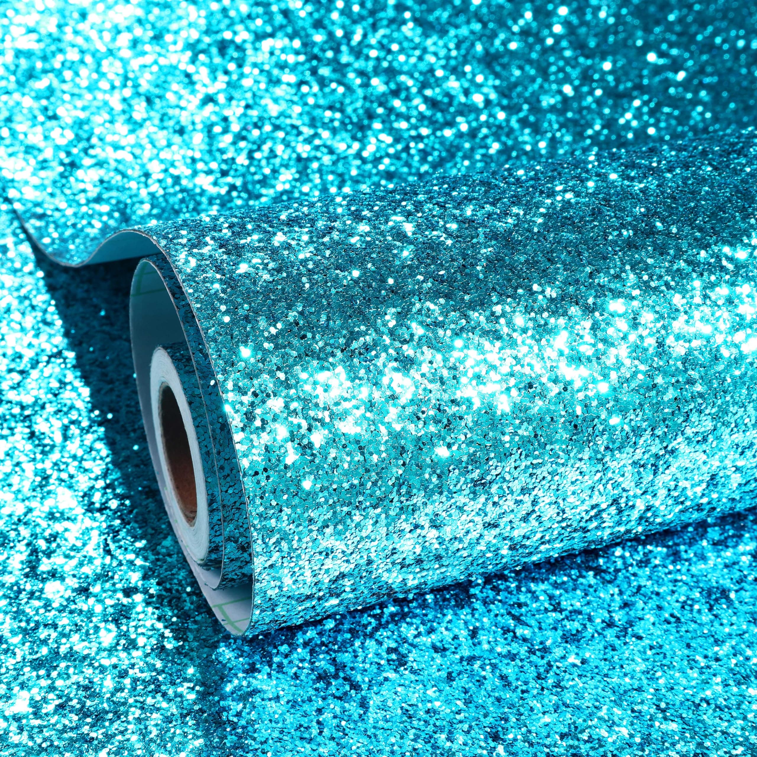 ReWallpaper Pailletten Glitzer Tapete Blau 60CMx5M Möbelfolie Glitzer Wasserfest Klebetapete Bad Küche Blau Kinder Tapete Art Deco für Tisch Schränke Dicke Glitzerfolie Selbstklebend Rolle Hellblau 60x500CM