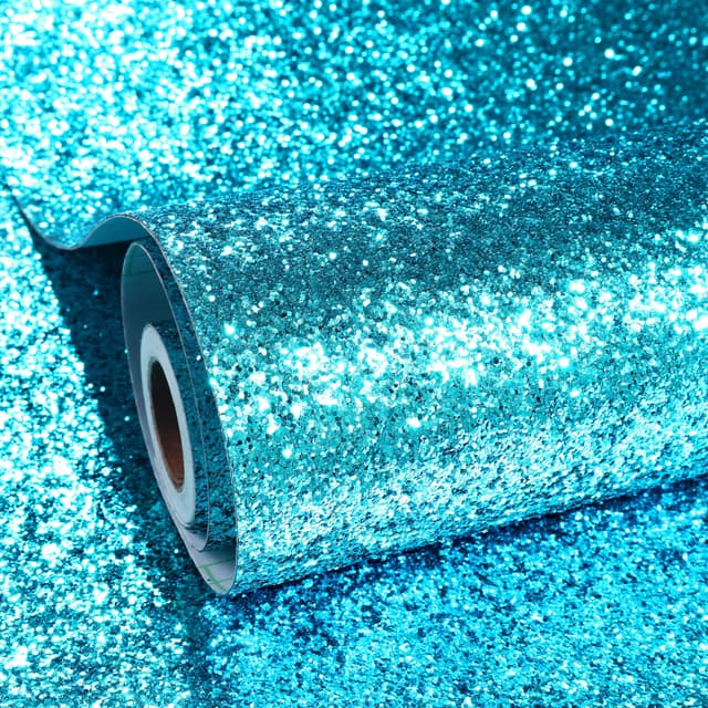 ReWallpaper Pailletten Glitzer Tapete Blau 60CMx5M Möbelfolie Glitzer Wasserfest Klebetapete Bad Küche Blau Kinder Tapete Art Deco für Tisch Schränke Dicke Glitzerfolie Selbstklebend Rolle Hellblau 60x500CM
