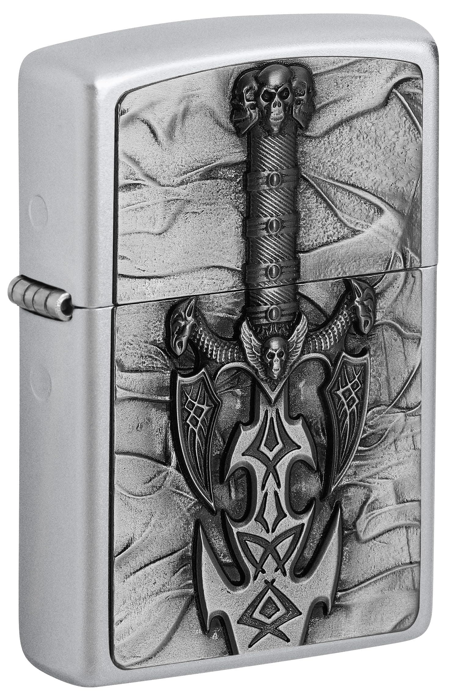 ZIPPO – Dark Side Sword - Satin Chrome – Sturmfeuerzeug, nachfüllbar, in hochwertiger Geschenkbox Edelstahloptik